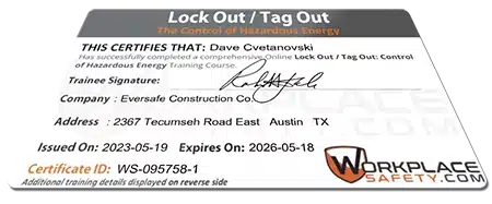 OSHA Lockout/Tagout Certificate